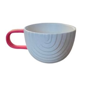 2018 Starbucks Ceramic Coffee Mug White with Pink Handle 12 oz Art Deco